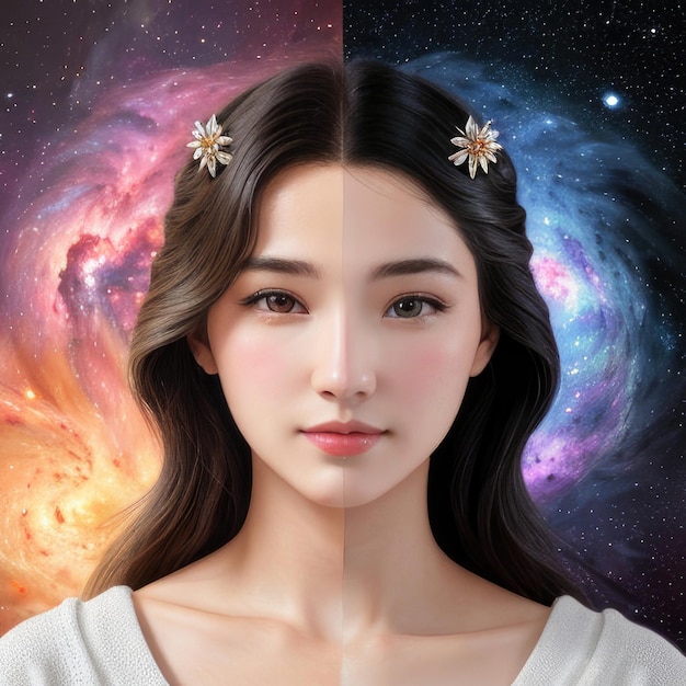 Photo yin et yang comme une fille dans l'espace