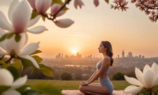 Le yoga au coucher du soleil dans une oasis urbaine