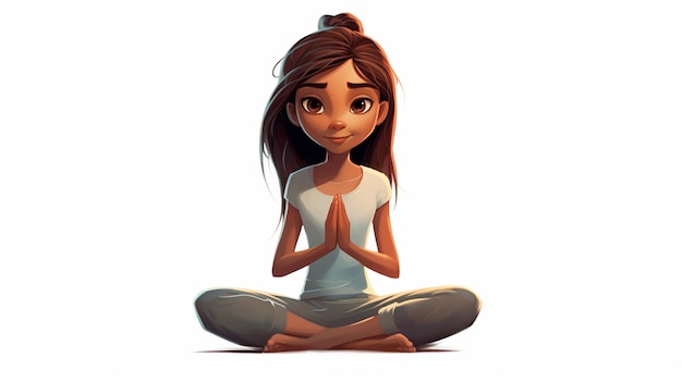 Yoga fille simple gros plan dessin animé art fond blanc générative ai