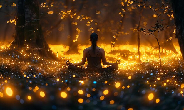 Yoga nocturne bioluminescent sur la plage