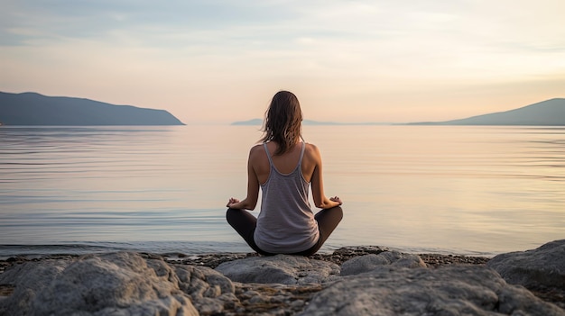 Yoga Vue arrière avec le magnifique paysage