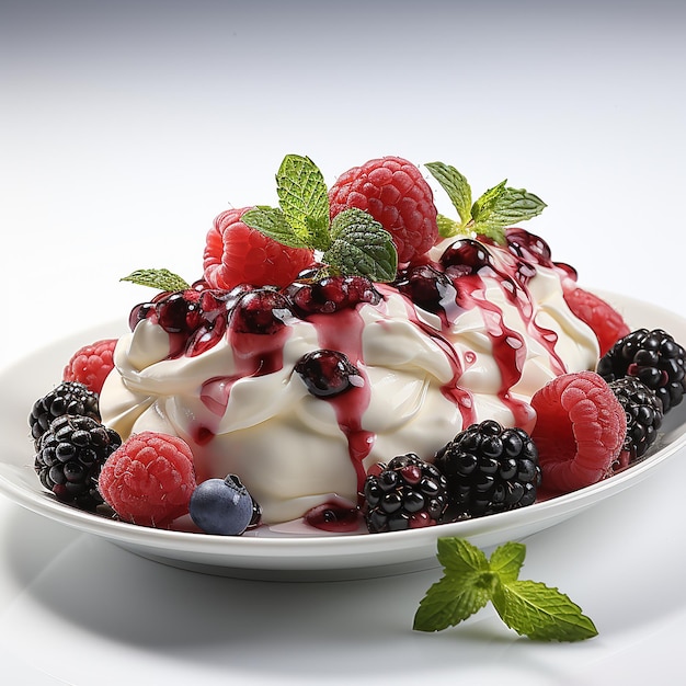 Yogourt aux fruits avec des baies sur fond blanc