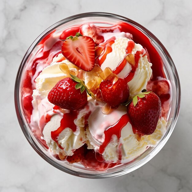 Yogourt de fraise délicieux et délicieux dans un bol isolé sur un fond gris