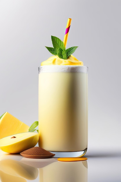 Yogourt smoothie à l'ananas isolé sur fond blanc