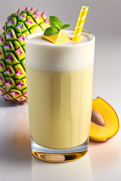 Yogourt smoothie à l'ananas isolé sur fond blanc
