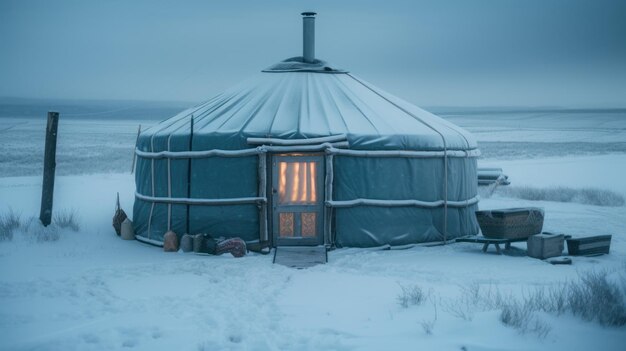 Yourte d'hiver dans la toundra générative ai