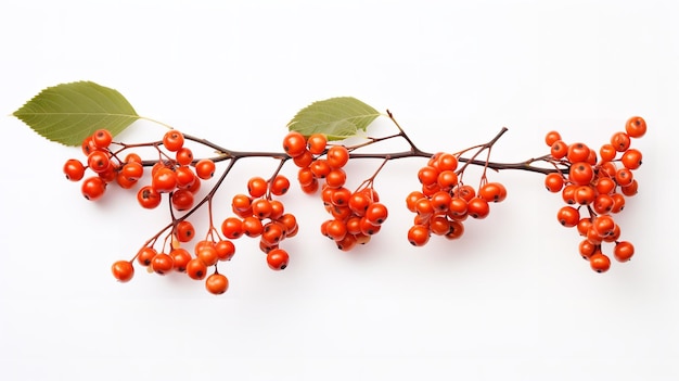 Photo yum rowanberries avec une branche isolée sur fond blanc