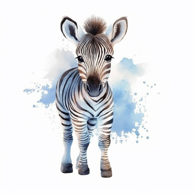 Zebra debout devant un fond bleu éclaboussé ai générative