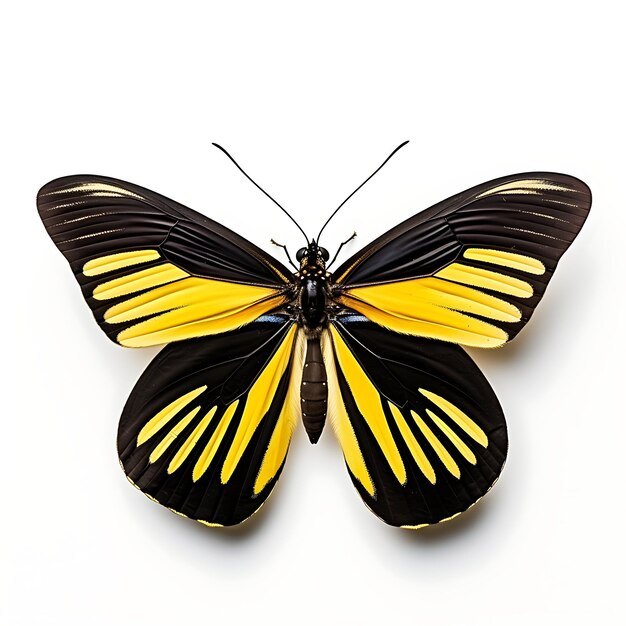 Zebra Longwing Butterfly Long Stri noir et jaune sur fond blanc Beauté Vue de dessus shoot