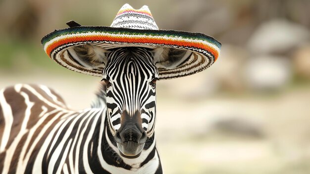 Photo un zèbre portant un sombrero est une image drôle et inattendue