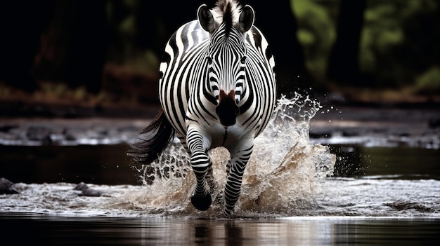 Un zèbre qui marche dans la rivière.