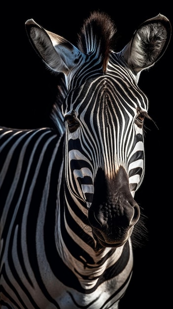 Un zèbre avec des rayures noires et un fond noir