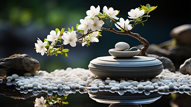 Photo zen_garden_elegance_eau_saupoudrer_sur_la_fleur_une_élégance