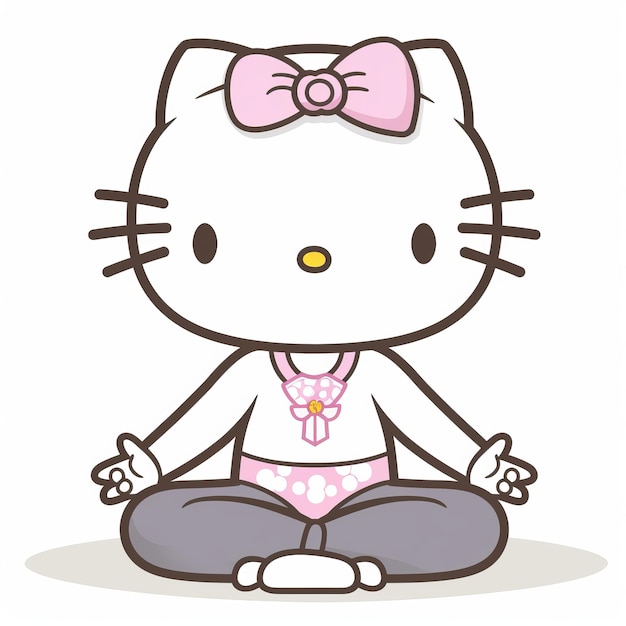 Zen Kitty Une illustration sereine de Hello Kitty dans une pose de yoga harmonieuse