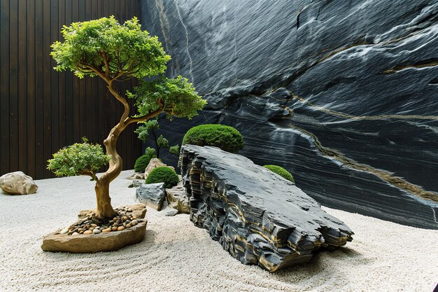 Zen Serenity Un jardin minimaliste qui embrasse la tranquillité sans présence humaine