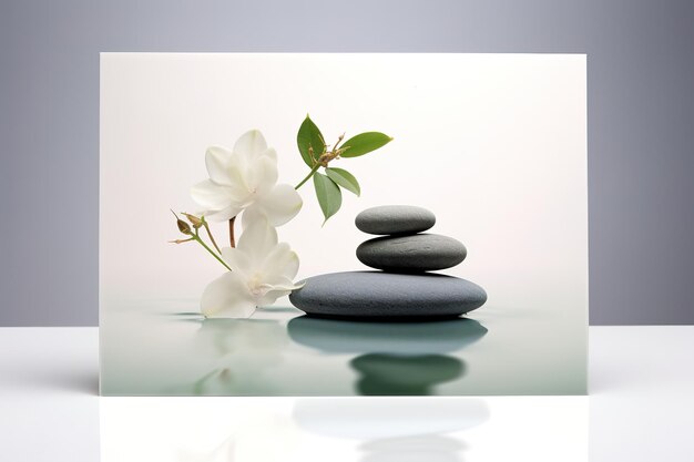 Photo zen ou spa carte de vœux ou d'invitation avec composition captivante tranquillité et paix
