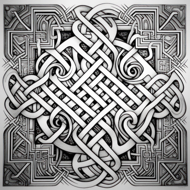 Zentangle d'art carré avec des formes entrelacées inspirées de l'art viking et des nœuds celtiques