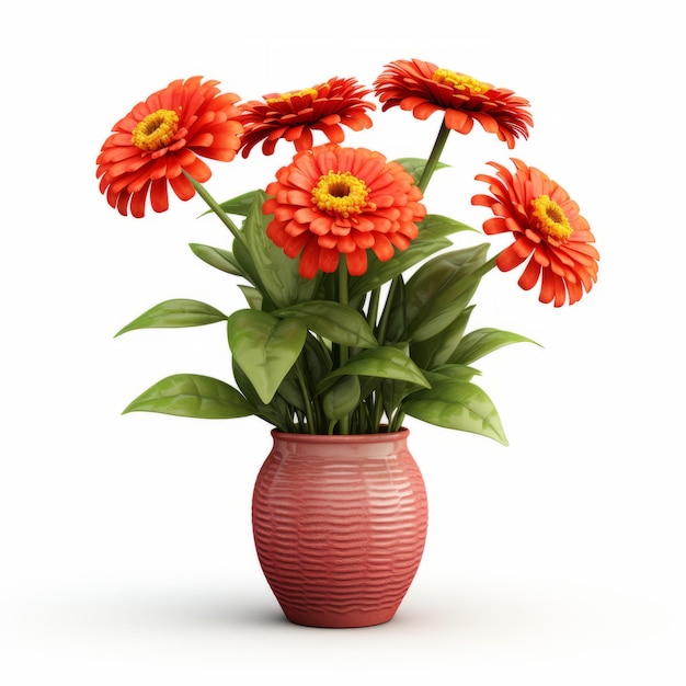 Zinnia photoréaliste dans un vase en céramique mat moderne Stock Photo