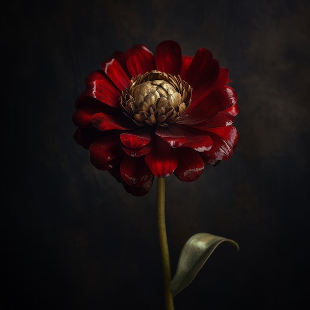 Zinnia tulipe noire avec tige en or 24 carats et saphirs rouges