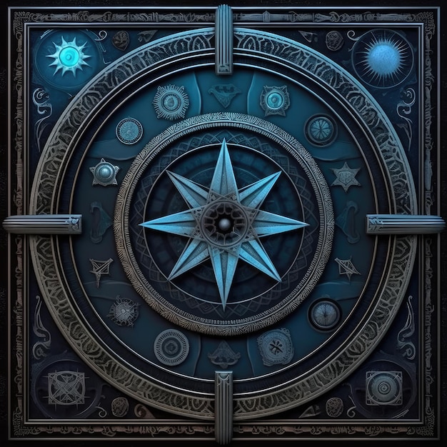 zodiaque tarot boussole élémental illustration art tatouage conception métal astrologie modèle
