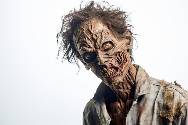 un zombie avec des cheveux très longs et un visage très effrayant