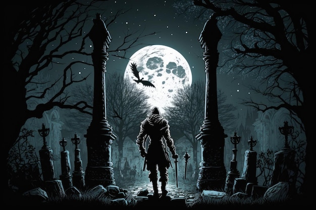 Un zombie de cimetière émerge par une nuit effrayante