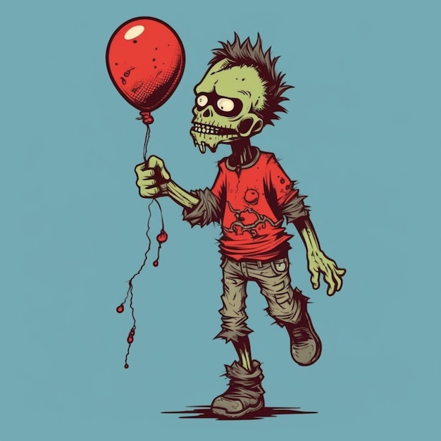 Photo un zombie de dessin animé avec un ballon rouge dans sa main ai générative