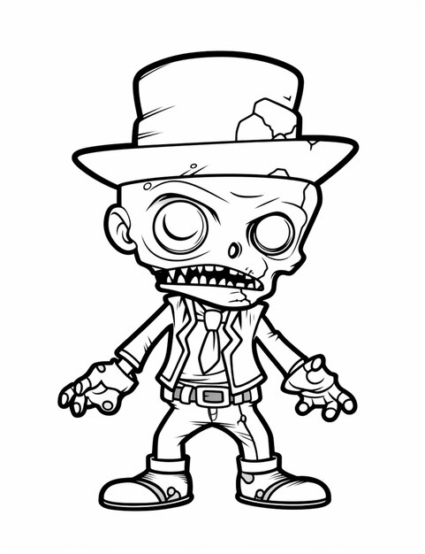 Photo un zombie de dessin animé avec un chapeau et une canne dans sa main