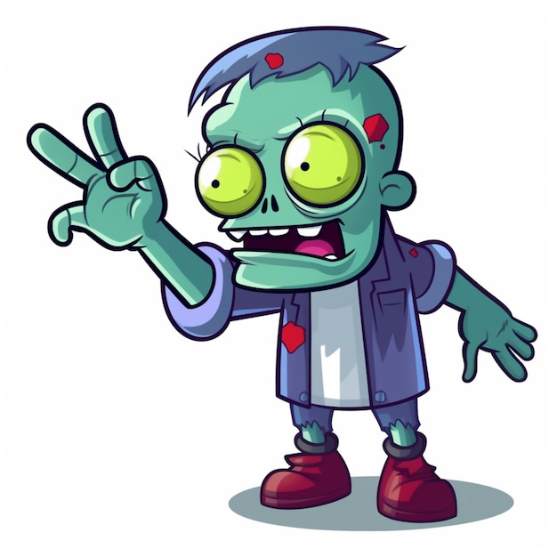 Zombie de dessin animé donnant le signe de la paix avec les deux mains générative ai