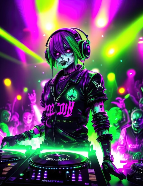 Zombie DJ en néon AI générative