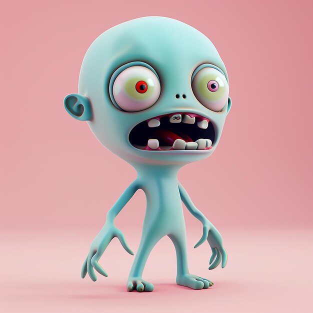 Un zombie effrayant avec une expression adorable, de petits emojis aux couleurs pastel douces.