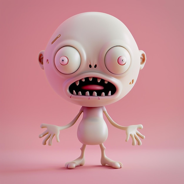 Un zombie effrayant avec une expression adorable, de petits emojis aux couleurs pastel douces.