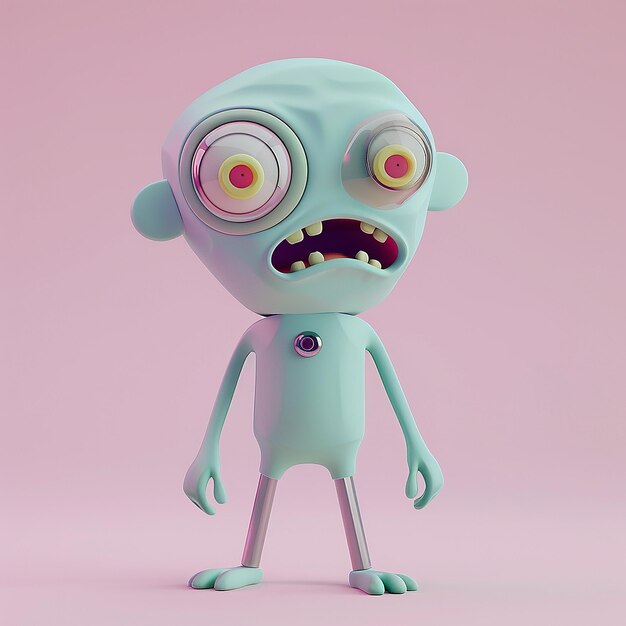 Un zombie effrayant avec une expression adorable, de petits emojis aux couleurs pastel douces.