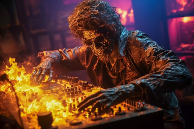 Zombie Grooves Halloween Party avec Undead DJ Spinning Generative AI