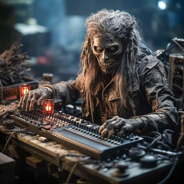 Zombie Grooves Halloween Party avec Undead DJ Spinning Generative AI