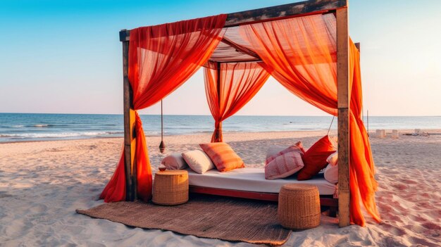 Une zone de détente sur la plage de sable.