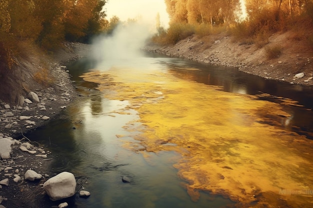 Zone d'exclusion environnementale après rejets chimiques dans l'air et les rivières de déchets chimiques radioactifs