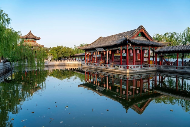 Zone panoramique du jardin chinois du lac Jinan Daming