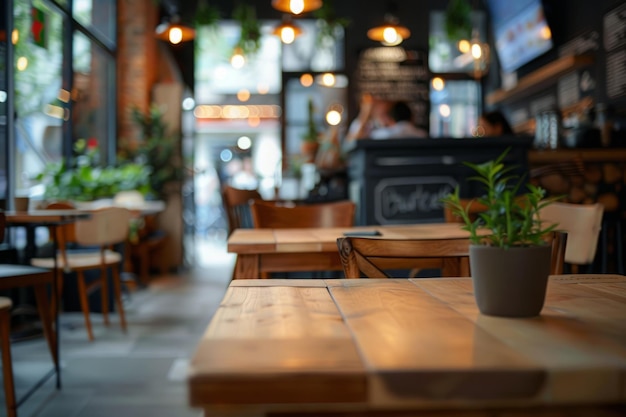 Zone de salon de travail en commun avec des tables vides et un café