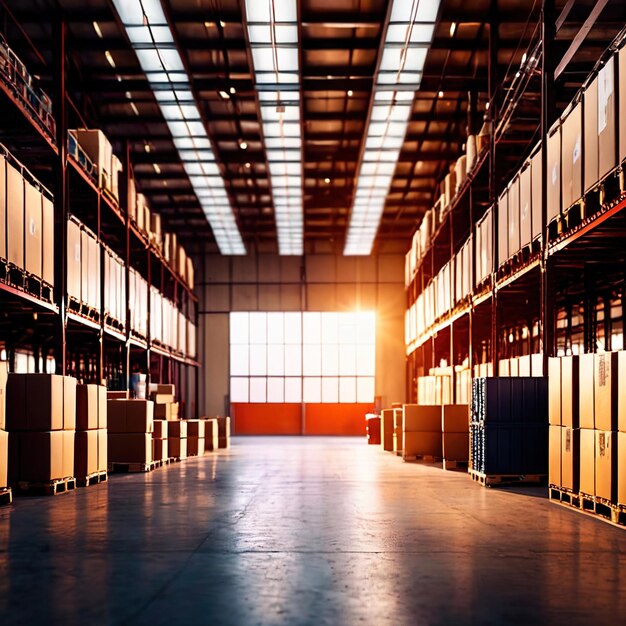 Photo une zone de stockage logistique d'entrepôt moderne empilée de boîtes et de cargaison