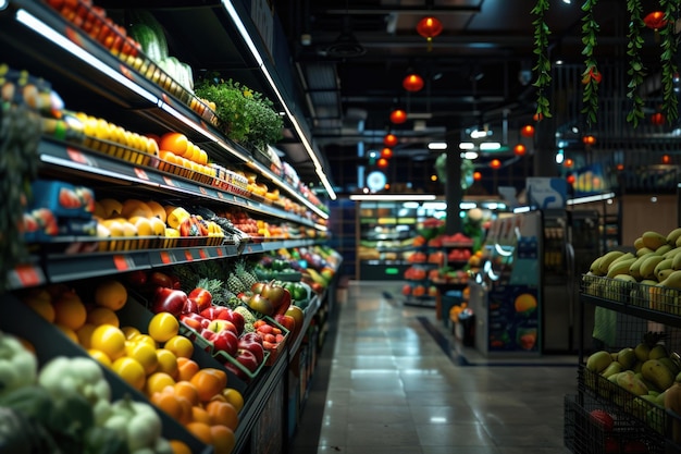 Zone de supermarchés de fruits et légumes