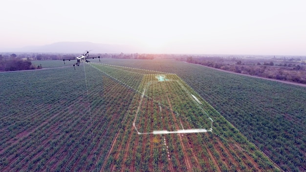 Photo zone de travail de numérisation de drones agricoles et rendu d'illustrations 3d de ferme de cartographie