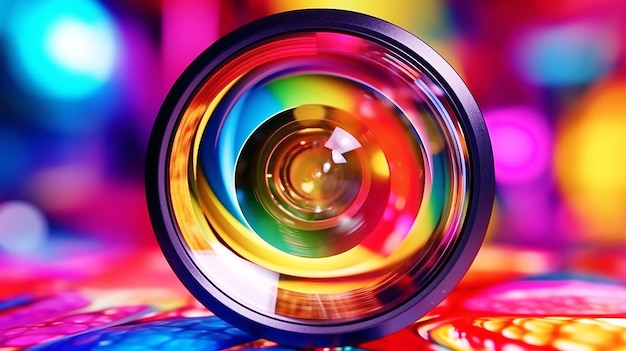 Zoom sur le cercle de verre coloré de la caméra abstraite