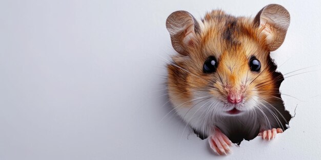 Zoom dans l'image de briser le mur blanc et le hamster dans un trou blanc aigx