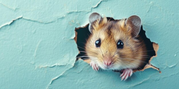 Zoom dans l'image de briser le mur bleu et un hamster dans le trou bleu creux aigx