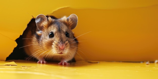 Zoom dans l'image de briser le mur jaune et le hamster dans le trou jaune AIGX03