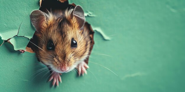 Zoom dans l'image de briser le mur vert et le hamster dans un trou vert aigx