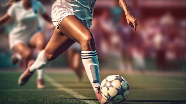 Photo zoom d'une joueuse de football féminin avec des crampons générés par l'ia