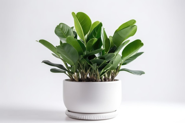 Zz Plante Zamioculcas Zamiifolia Dans Un Pot Blanc Sur Fond Blanc Generative AI