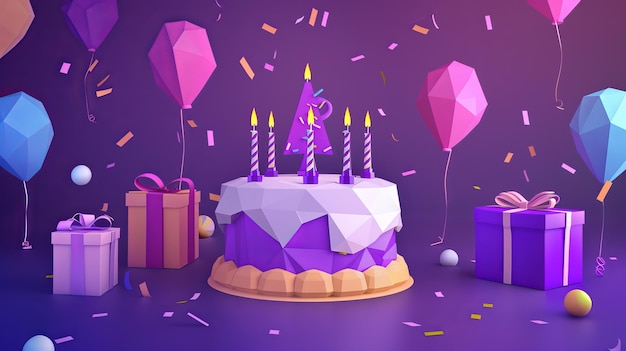 1 Vibrant Birthday Party with Colorful Balloons and CandleLit Cake